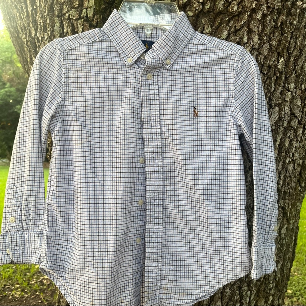 RALPH LAUREN POLO BOYS LONG SLEEVE COTTON PLAID DRESS SHIRT GUC COLLARED